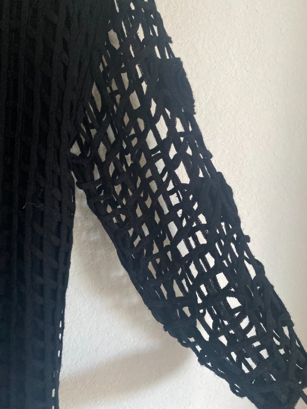 Vintage Black Crochet Open Work Tunic Sweater Rosette Macrame Sleeve Lagenlook - Picture 6 of 12